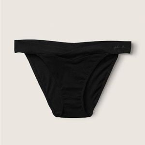 VS Pink - Black Cotton Crossover Bikini Panty - Large